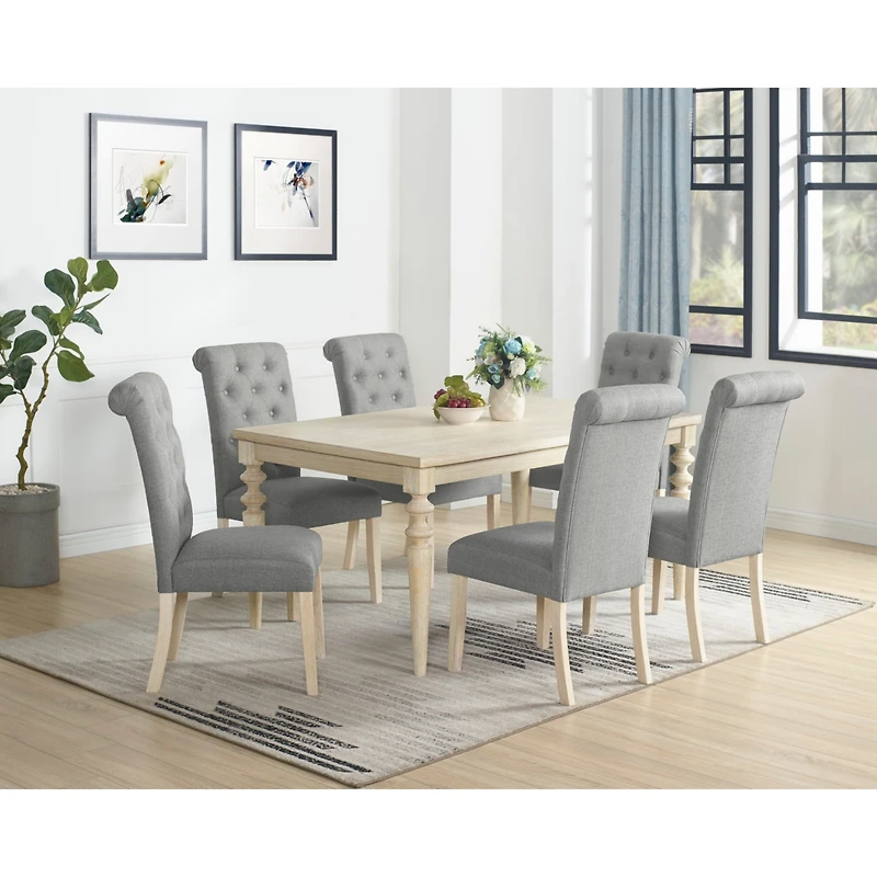 Simplie Fun 7-piece Dining Set, Turned-Leg Dining Table with 6 Tufted Chairs