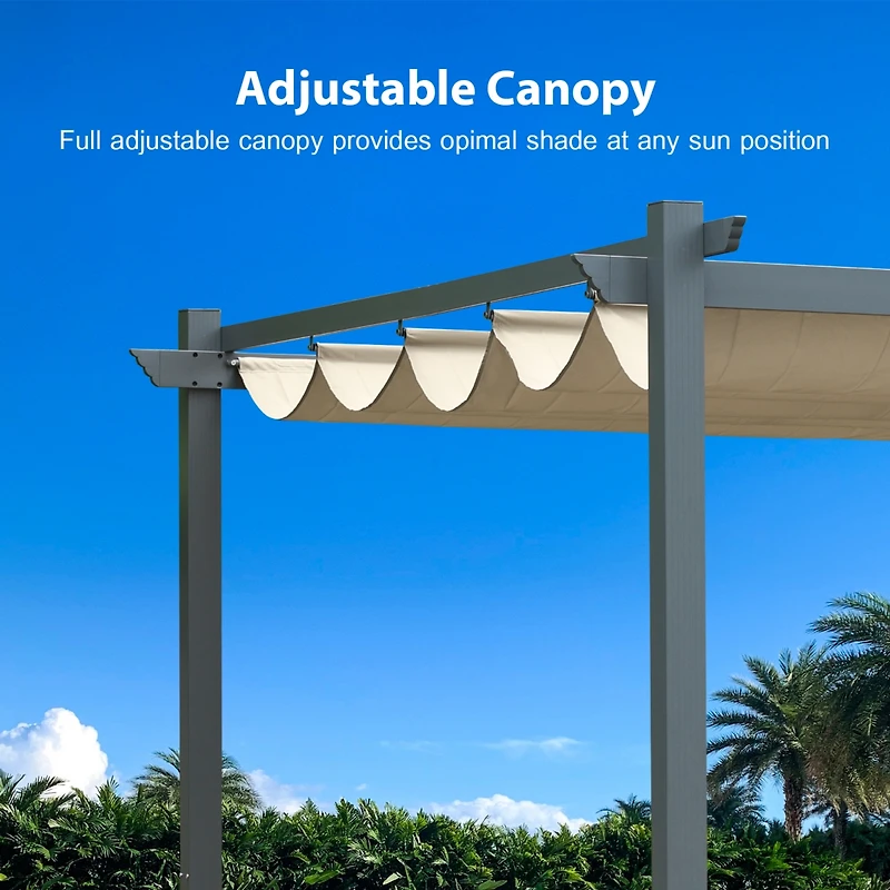 Aoodor 120''x155.1''x87.4'' Outdoor Pergola with Retractable Canopy, Aluminum Frame, 4 Pieces Patio Sun Shade Shelter for Backyard.