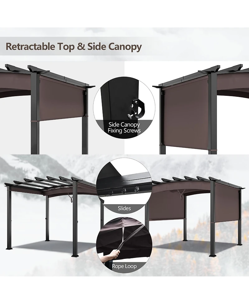Costway 10 x 10ft Patio Pergola Gazebo Sun Shade Shelter W/Retractable Canopy