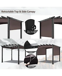 Costway 10 x 10ft Patio Pergola Gazebo Sun Shade Shelter W/Retractable Canopy
