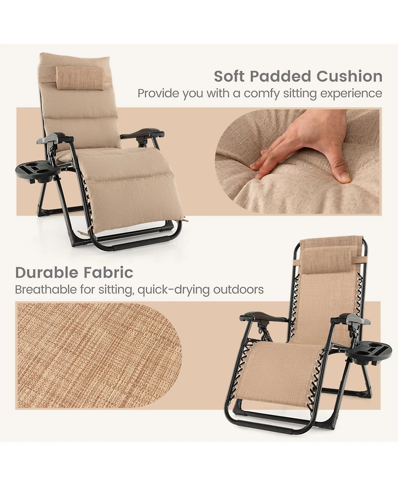 Skonyon Adjustable Metal Zero Gravity Lounge Chair with Removable Cushion and Cup Holder Tray