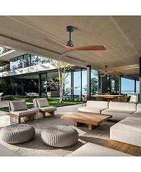 52 Inch Outdoor Farmhouse Ceiling Fan With Remote Carved Wood Fan Blade Reversible Motor