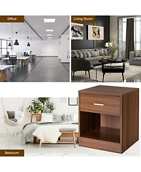 2-Tier Modern Wooden Nightstand with Storage Drawer and Open Cabinet
