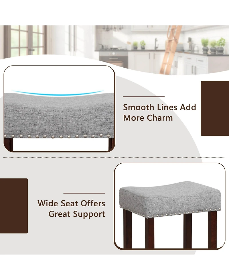 Sugift 2 Set of 29 Inch Height Upholstered Bar Stool with Solid Rubber Wood Legs and Footrest