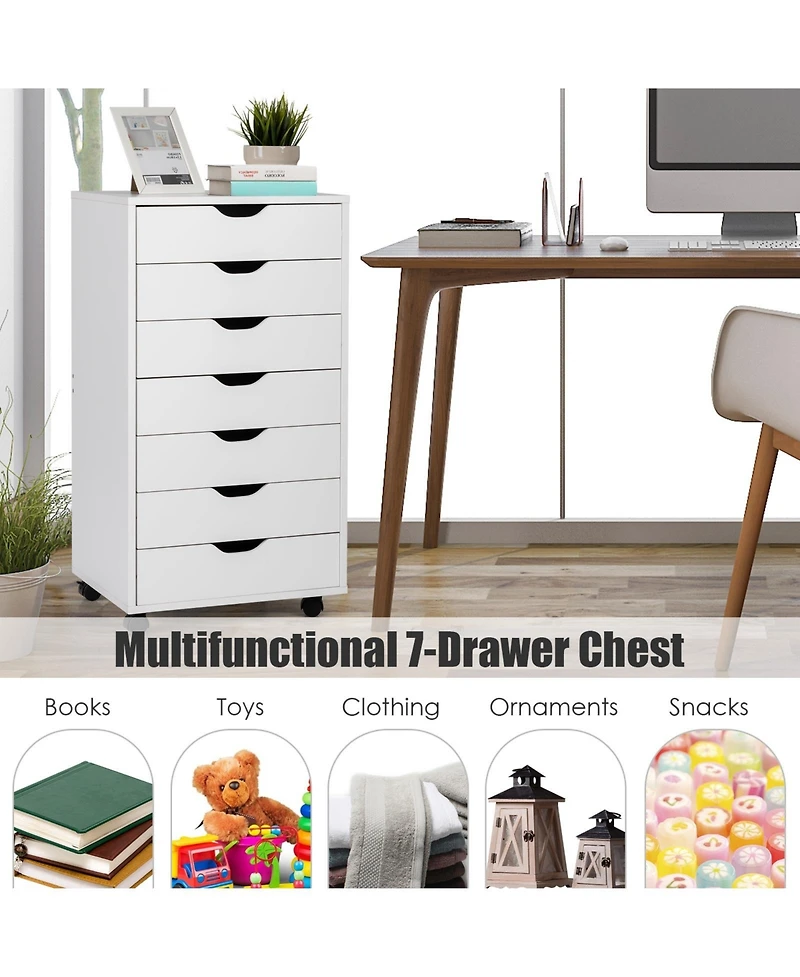 Sugift 7-Drawer Chest Storage Dresser Floor Cabinet Organizer with Wheels