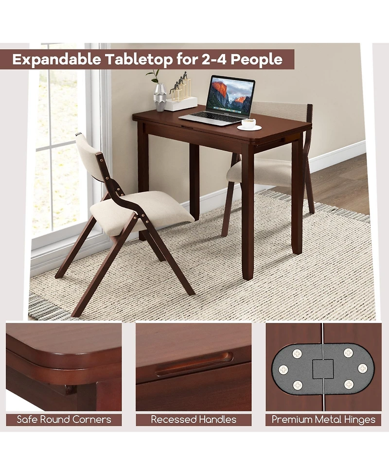 Sugift Kitchen Table Set for 2 Expandable Dining Table with 2 Upholstered Folding Chairs