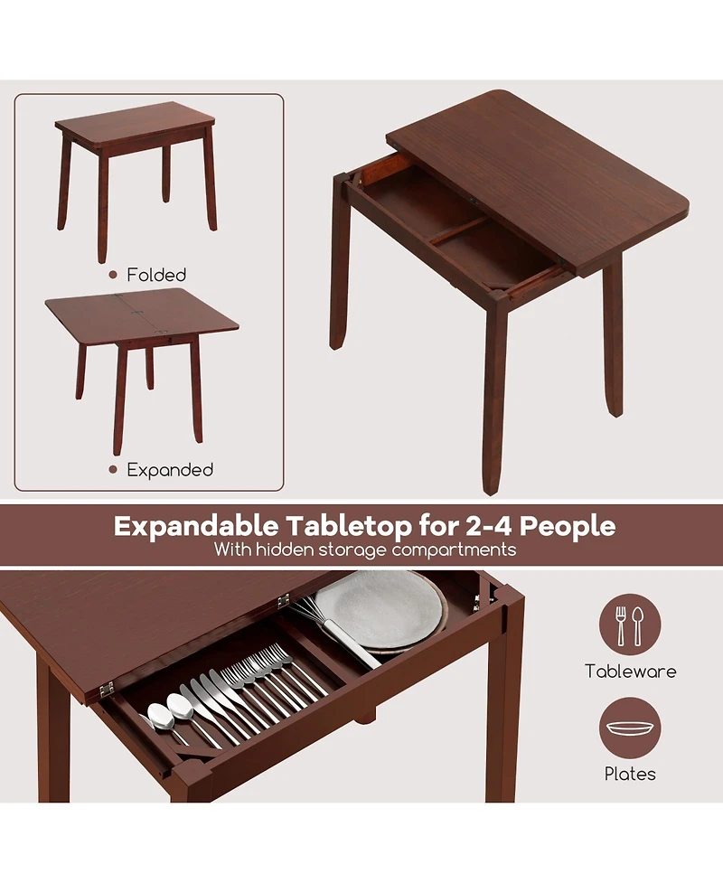 Sugift Kitchen Table Set for 2 Expandable Dining Table with 2 Upholstered Folding Chairs