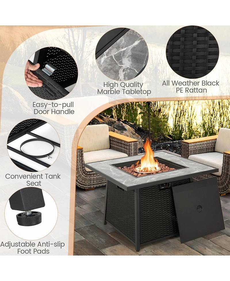 Givimo 35 Inch Propane Gas Fire Pit Table Wicker Rattan with Lava Rocks Pvc Cover