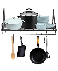 Aquaterior Wall Mount Cookware Rack with 10 Hooks Pan Pot Organizer Kitchen