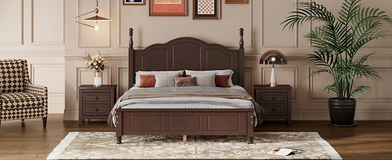 Streamdale White Retro Platform Bed with Wood Slats