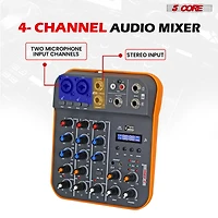 5 Core Audio Interface Mixer 4 Channel Pc Xlr Bluetooth Usb Dj Music Podcast Karaoke Sound Board