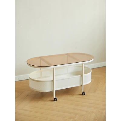 Streamdale Furniture Movable oval metal glass coffee table with storage
