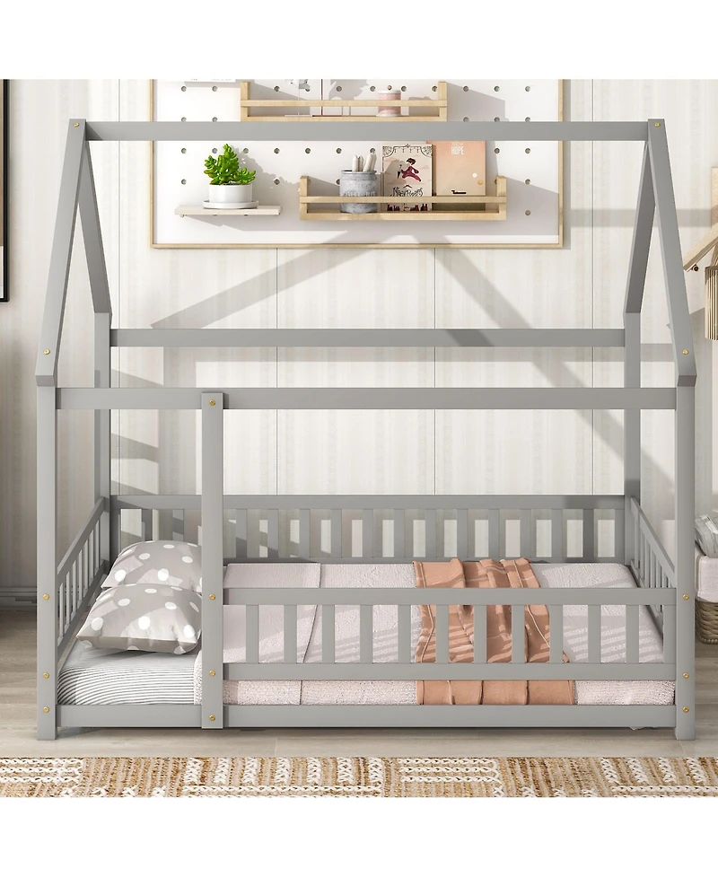 Streamdale Wooden House Bed with Guardrails (Grey)