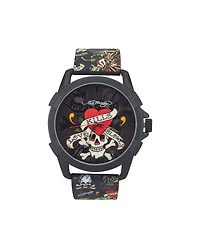 Ed Hardy Men's Matte Black Silicone Strap Analog Watch 48mm