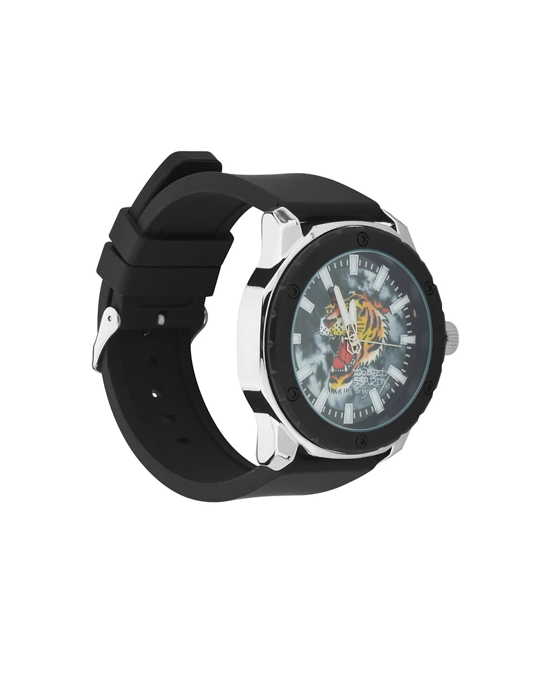 Ed Hardy Men's Matte Black Silicone Strap Analog Watch 47mm