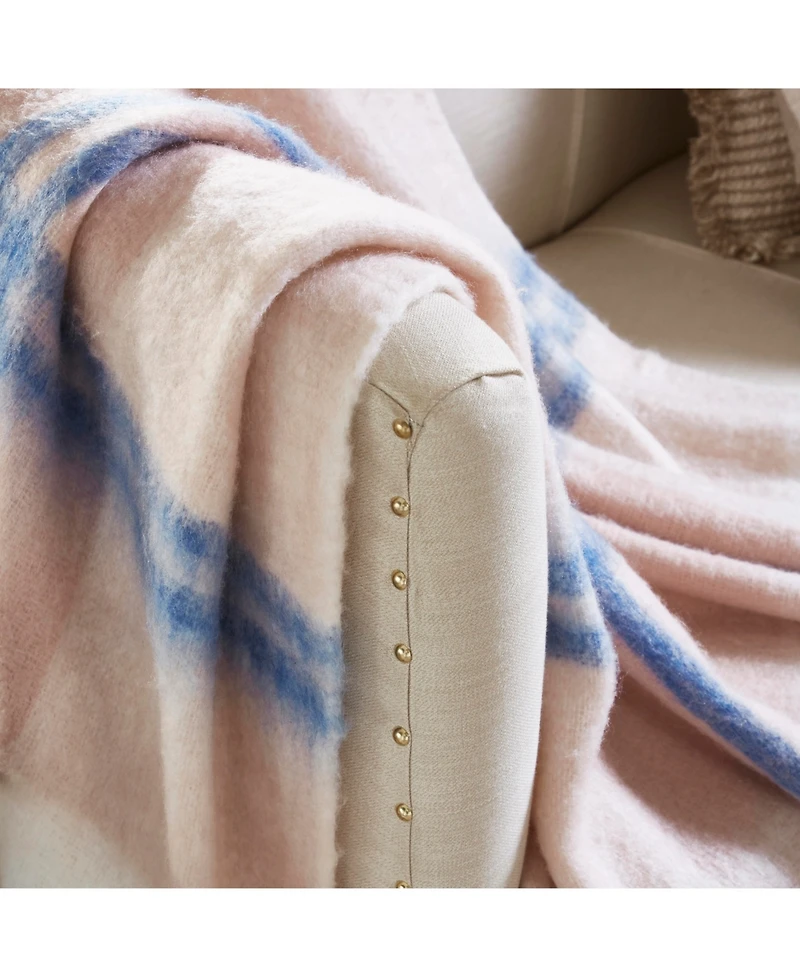 Ihi Home Faux Mohair Stripe Throw Blanket I 50"x 70" I Blus Rose Ivory