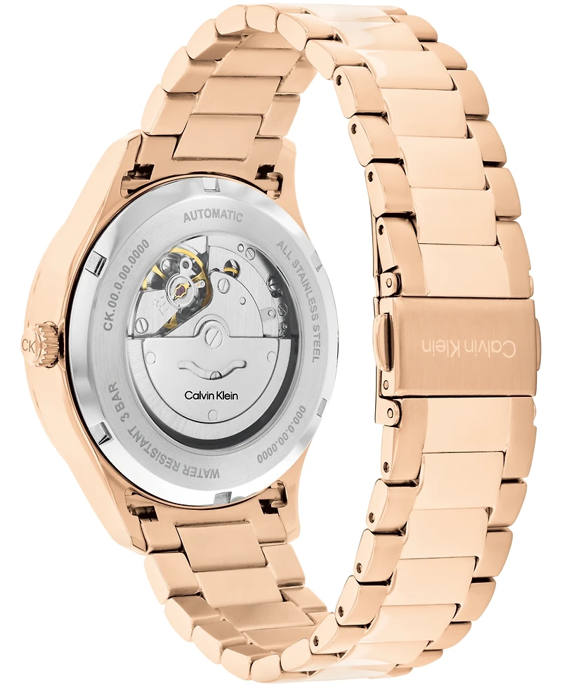 Calvin Klein Men's Iconic Automatic Rose Gold-Tone Stainless Steel Bracelet Watch 40mm