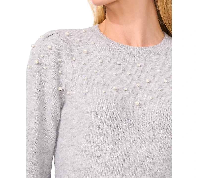 CeCe Women's Scattered-Pearl Crewneck Sweater