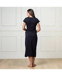 Hope & Henry Women's Organic Short Sleeve Knit Tie Midi Dress
