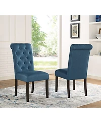 Streamdale Furniture Wood Tufted Asons Dining Chair, Set of 2, Blue