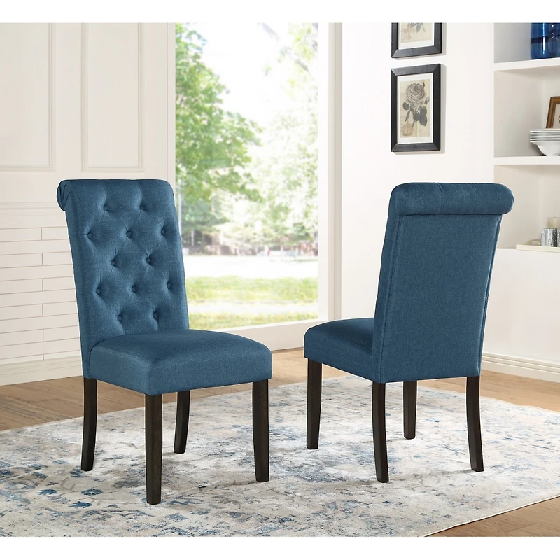 Streamdale Furniture Wood Tufted Asons Dining Chair, Set of 2, Blue