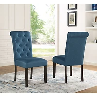 Streamdale Furniture Wood Tufted Asons Dining Chair, Set of 2, Blue