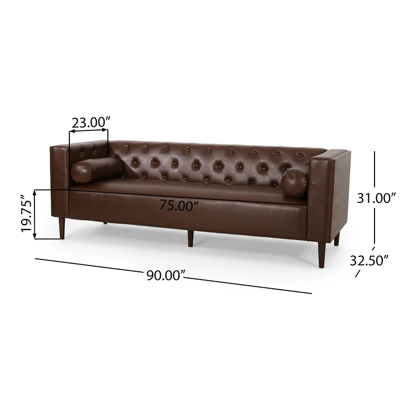 Streamdale Furniture Contemporary Tufted 3-Seater Sofa With Wood Accents