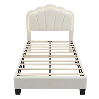 Streamdale Twin Size Flower-Shaped Led Platform Bed with Storage Ottoman, White