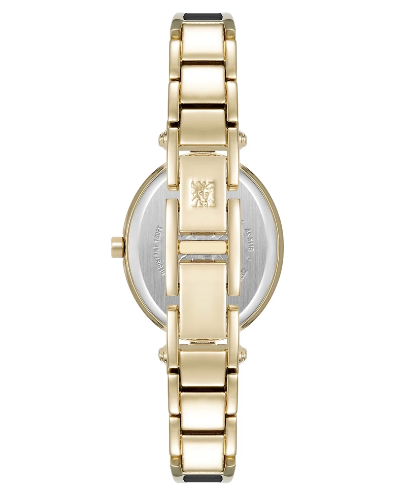 Anne Klein Women's Quartz Black Oval Diamond Accented Gold-Tone Alloy Metal Bangle Watch, 26mm