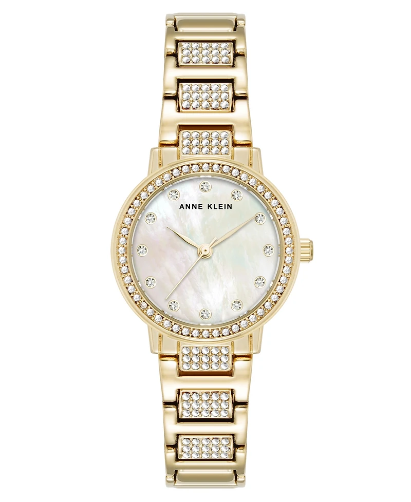 Anne Klein Women's Quartz Crystal Embellished Gold-Tone Alloy Metal Bracelet Watch, 26mm