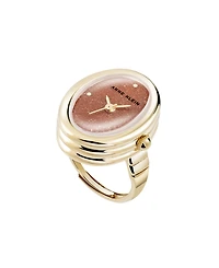 Anne Klein Women's Quartz Gold Sandstone Gemstone and Gold-Tone Alloy Metal Ring Watch, 17mm