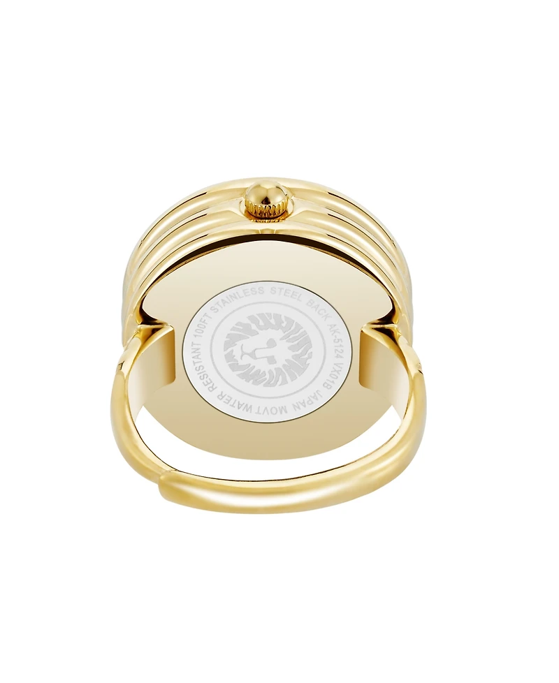 Anne Klein Women's Quartz Faceted Crystal Gold-Tone Alloy Metal Ring Watch, 20mm
