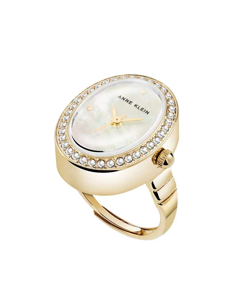 Anne Klein Women's Quartz White Mother of Pearl and Gold-Tone Alloy Metal Ring Watch, 17mm