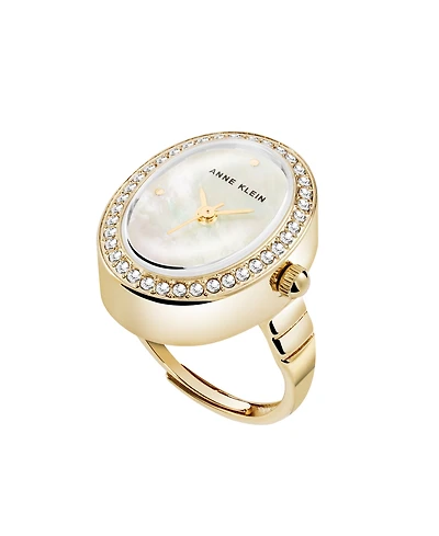 Anne Klein Women's Quartz White Mother of Pearl and Gold-Tone Alloy Metal Ring Watch, 17mm