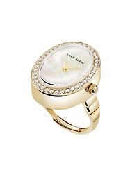 Anne Klein Women's Quartz White Mother of Pearl and Gold-Tone Alloy Metal Ring Watch, 17mm