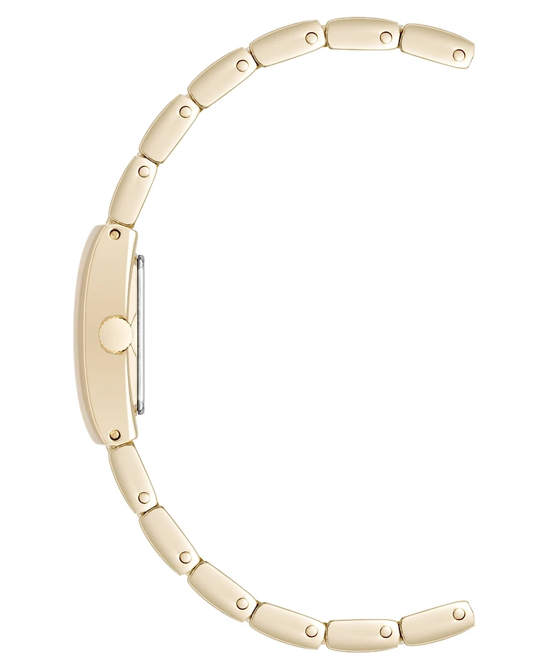 Anne Klein Women's Quartz Petite Tan Enamel Center Link Gold-Tone Alloy Metal Bracelet Watch, 17.5mm