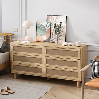 Simplie Fun Modern Rattan Dresser with 6 Drawers for Organized Storage