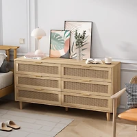 Simplie Fun Modern Rattan Dresser with 6 Drawers for Organized Storage