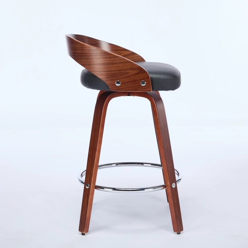 Walnut Finish Mid-Century Modern Bar Stools (Set of 2