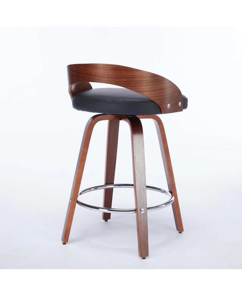 Walnut Finish Mid-Century Modern Bar Stools (Set of 2