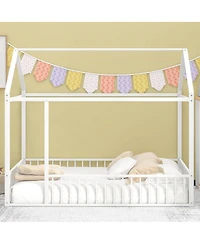 Streamdale Metal House Bed Frame with Fence for Kids