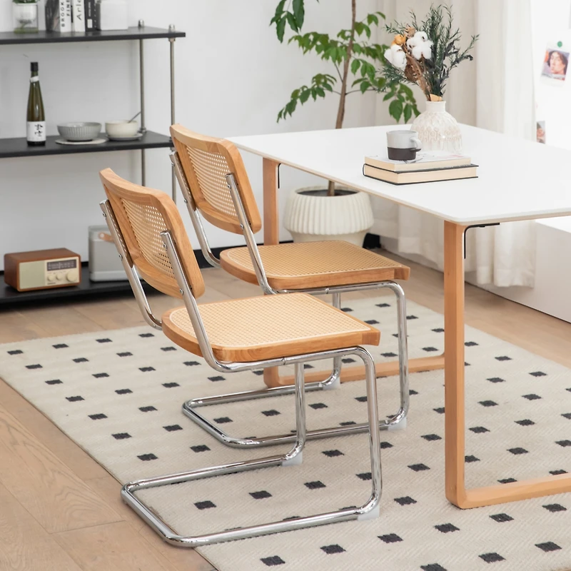 Streamdale Modern Velvet Rattan Dining Chairs with Chrome Legs (Set Of 2)