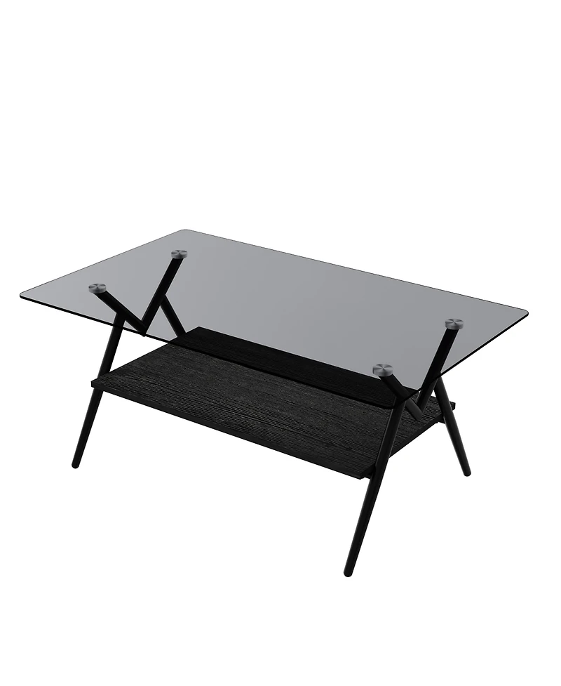 Streamdale Furniture Modern Glass Coffee Table with Black Mdf Shelf