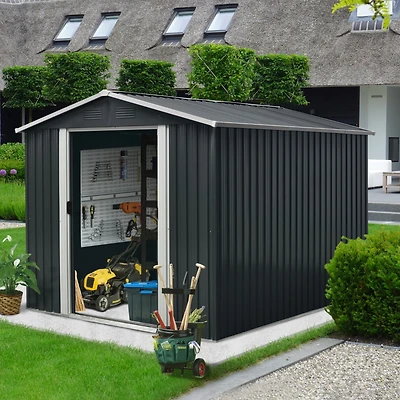 Streamdale 8FT x 10FT Outdoor Metal Storage Shed with Floor Base, Black