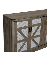 Streamdale 65" Slate Gray Faux Rattan Sideboard with Barn Doors