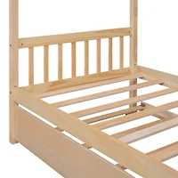 Streamdale Twin Size Wooden House Bed With Twin Size Trundle, Natural