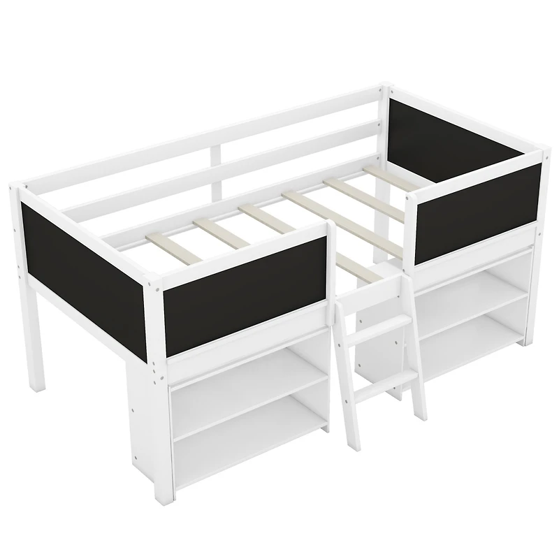 Streamdale Loft bed with shelves, ladder, guardrail chalkboard