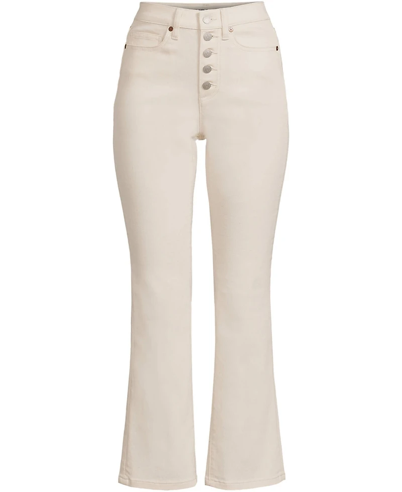 Lands' End Women's Recycled Denim High Rise Button Front Kick Flare Crop Jeans