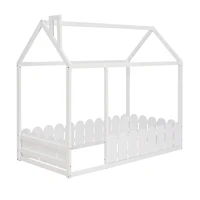 Streamdale Twin Wood Bed House Frame With Fence, For Kids, Teens, Girl