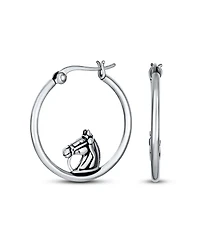 Bling Jewelry Large Big Cowgirl Equine Gift Equestrian Horse Hoop Earrings Oxidized Sterling Silver 1.25 Inch Diameter